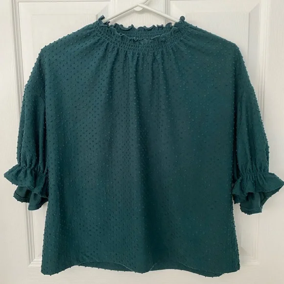 Madewell Texture Thread Clipdot Forest Green Ruffle Top